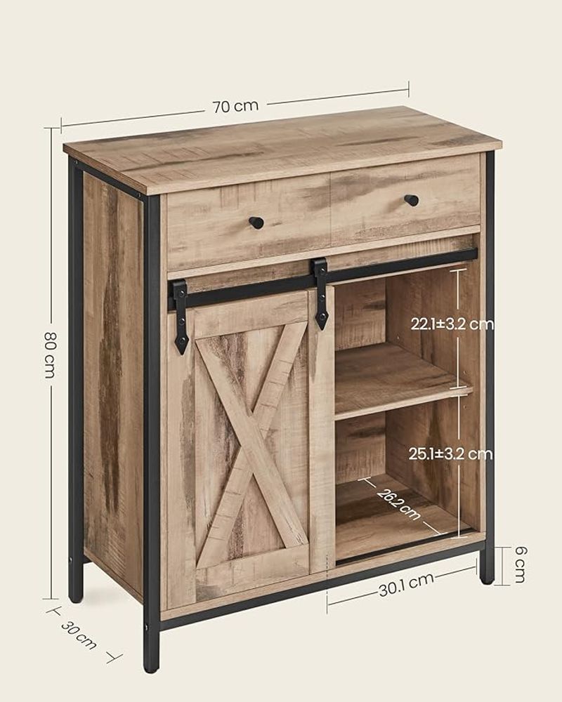 Storage Cabinet - Sliding Barn Door Design - Freestanding Kitchen Cupboard Unit