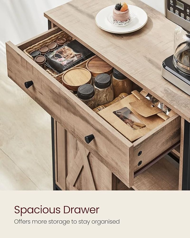 Storage Cabinet - Sliding Barn Door Design - Freestanding Kitchen Cupboard Unit