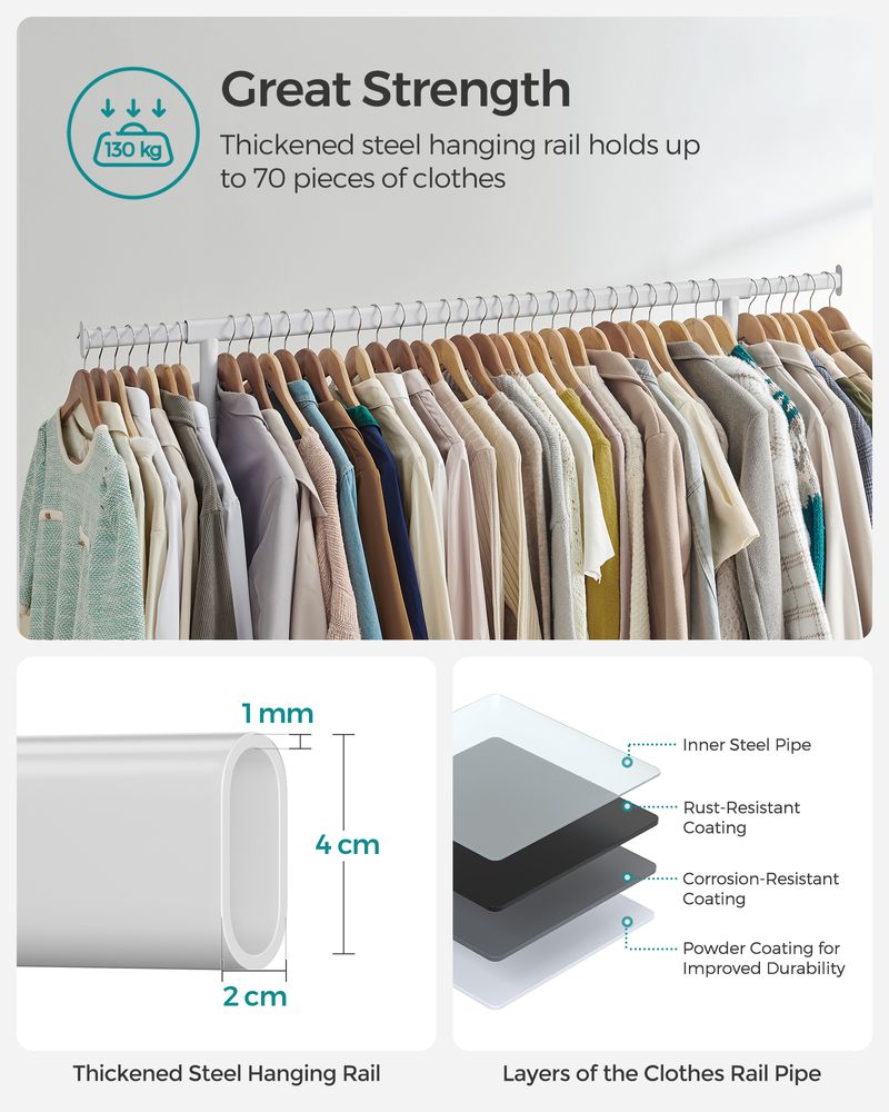 Clothes Rack - Freestanding on Wheels - White Finish