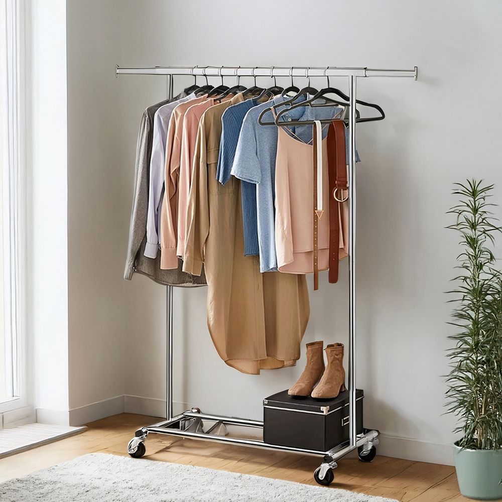 Garment Rail - Adjustable Clothes Rack - Silver Finish