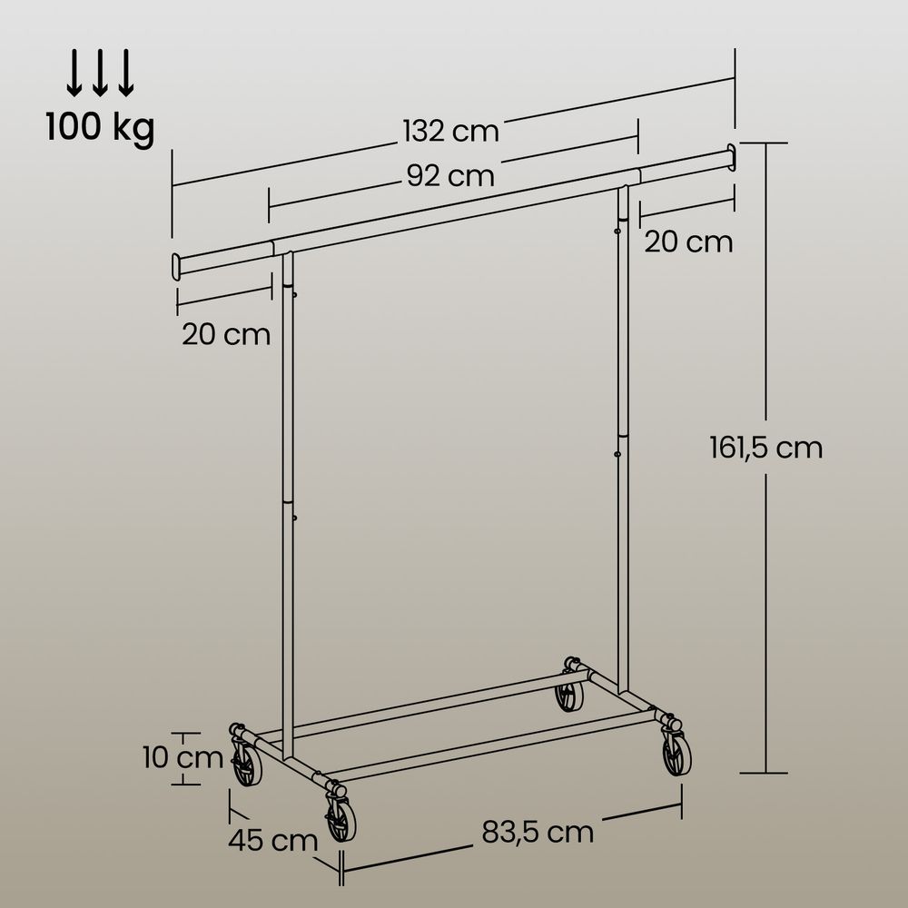 Garment Rail - Adjustable Clothes Rack - Silver Finish