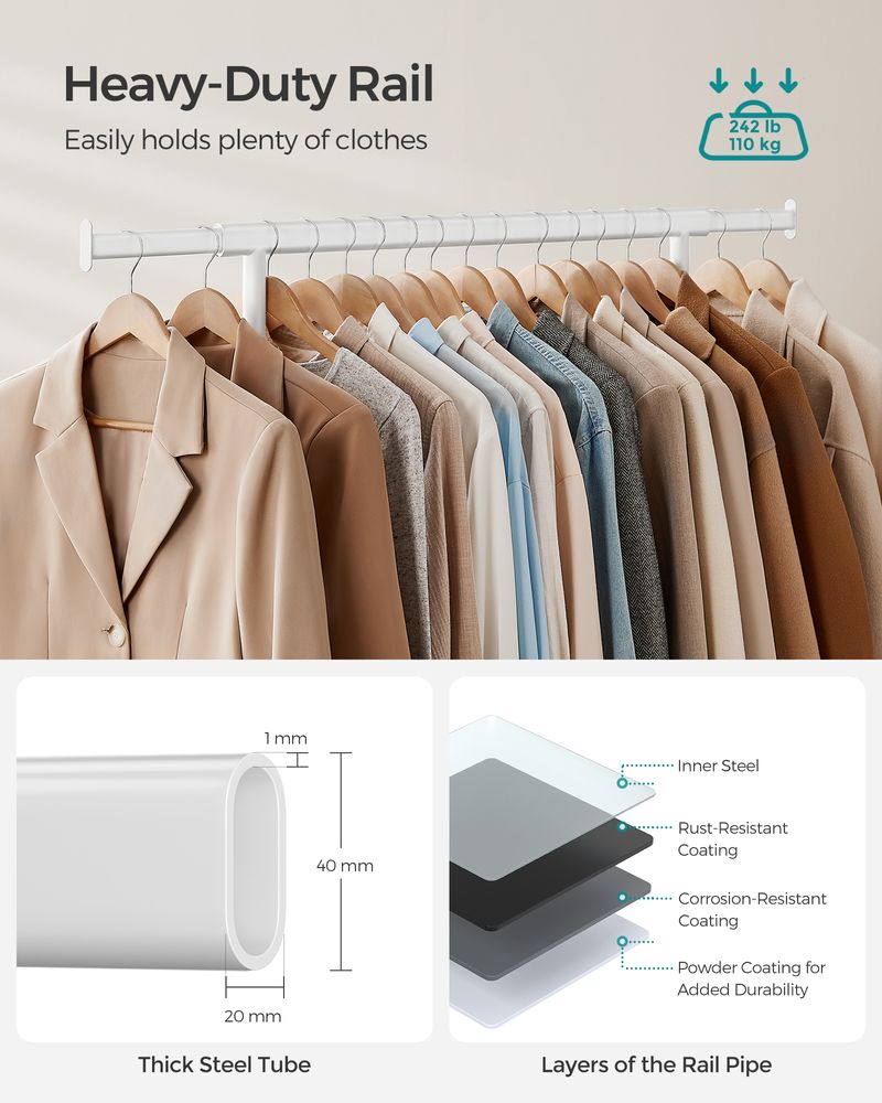 Clothes Rack - Freestanding on Wheels - Mobile Storage Design