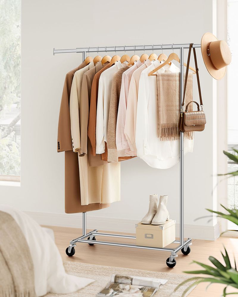 Clothes Rack - Mobile Design on Wheels - Silver Finish