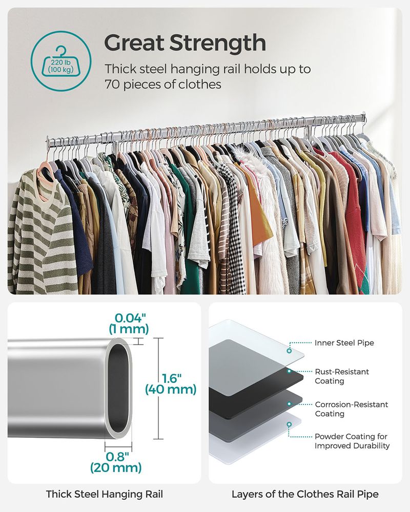 Clothes Rack - Mobile Design on Wheels - Silver Finish