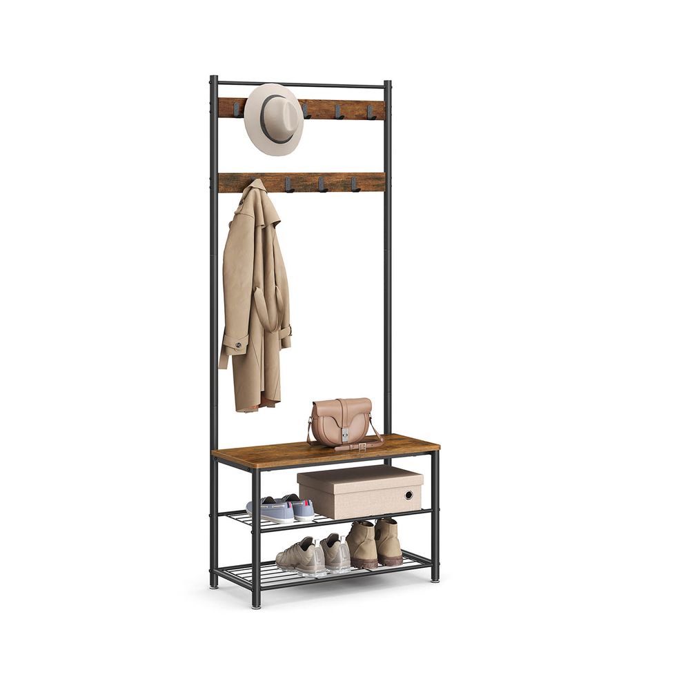Coat Rack - Integrated Shoe Bench Storage - Freestanding Unit