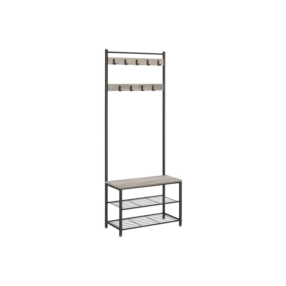 Coat Rack - Integrated Shoe Bench Storage - Freestanding Unit