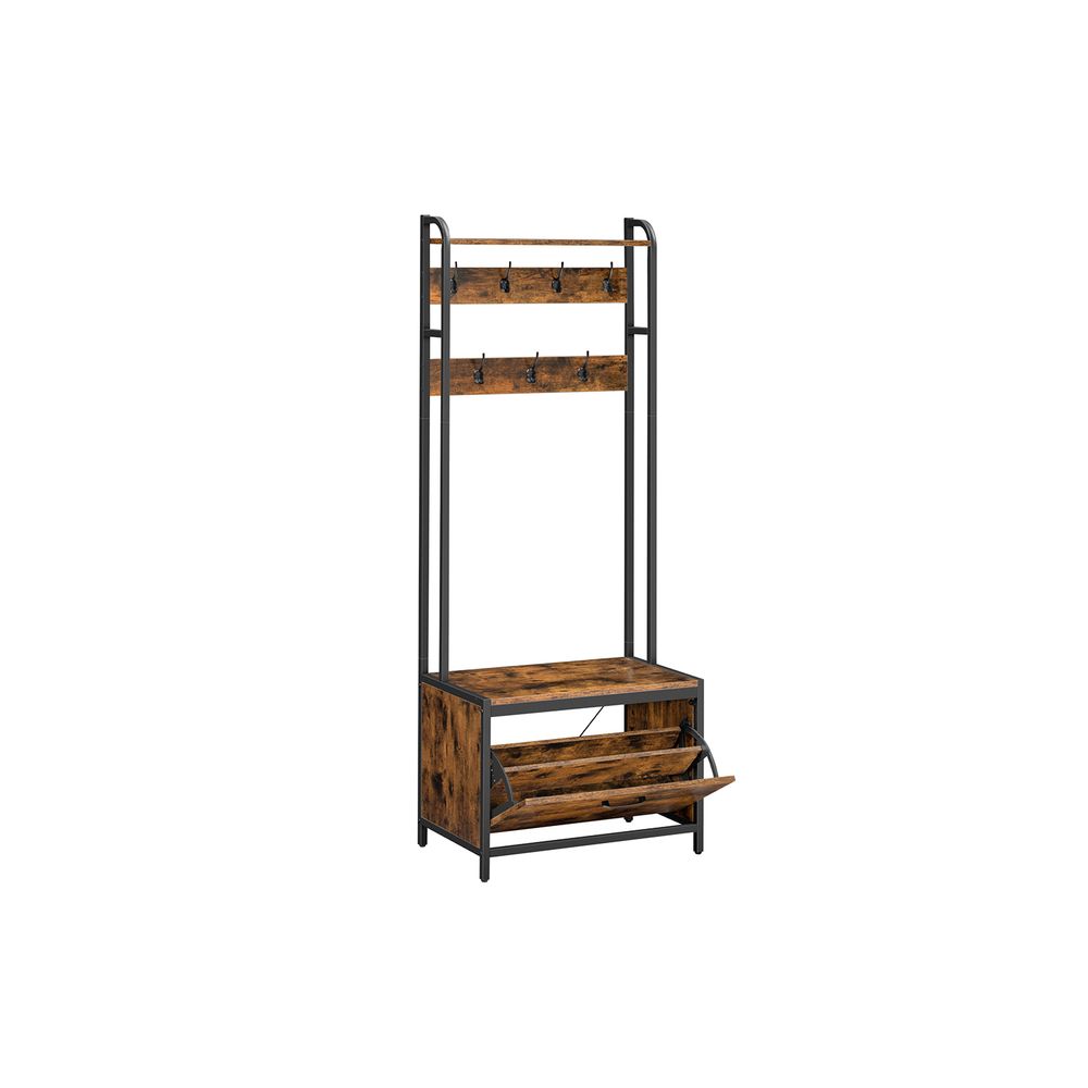 Coat Rack - Integrated Shoe Storage - Rustic Brown Unit