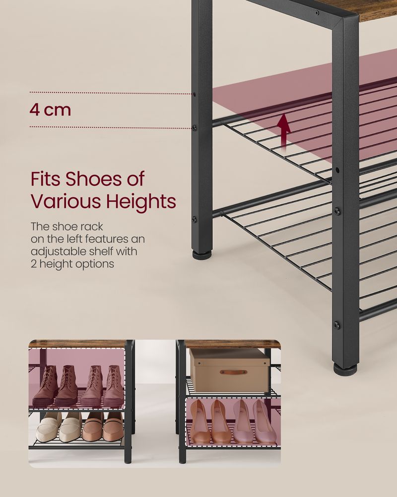 Coat Rack - Shoe Bench Unit - 9 Hook Storage Design