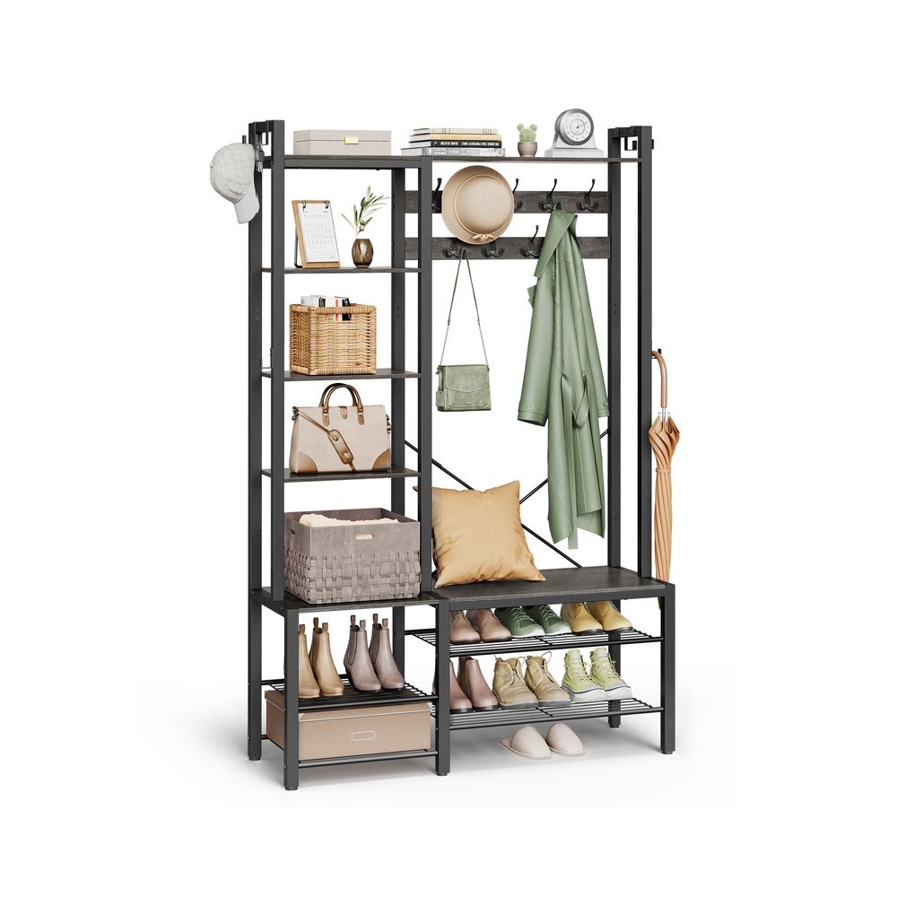 Coat Rack - Shoe Bench Unit - 9 Hook Storage Design