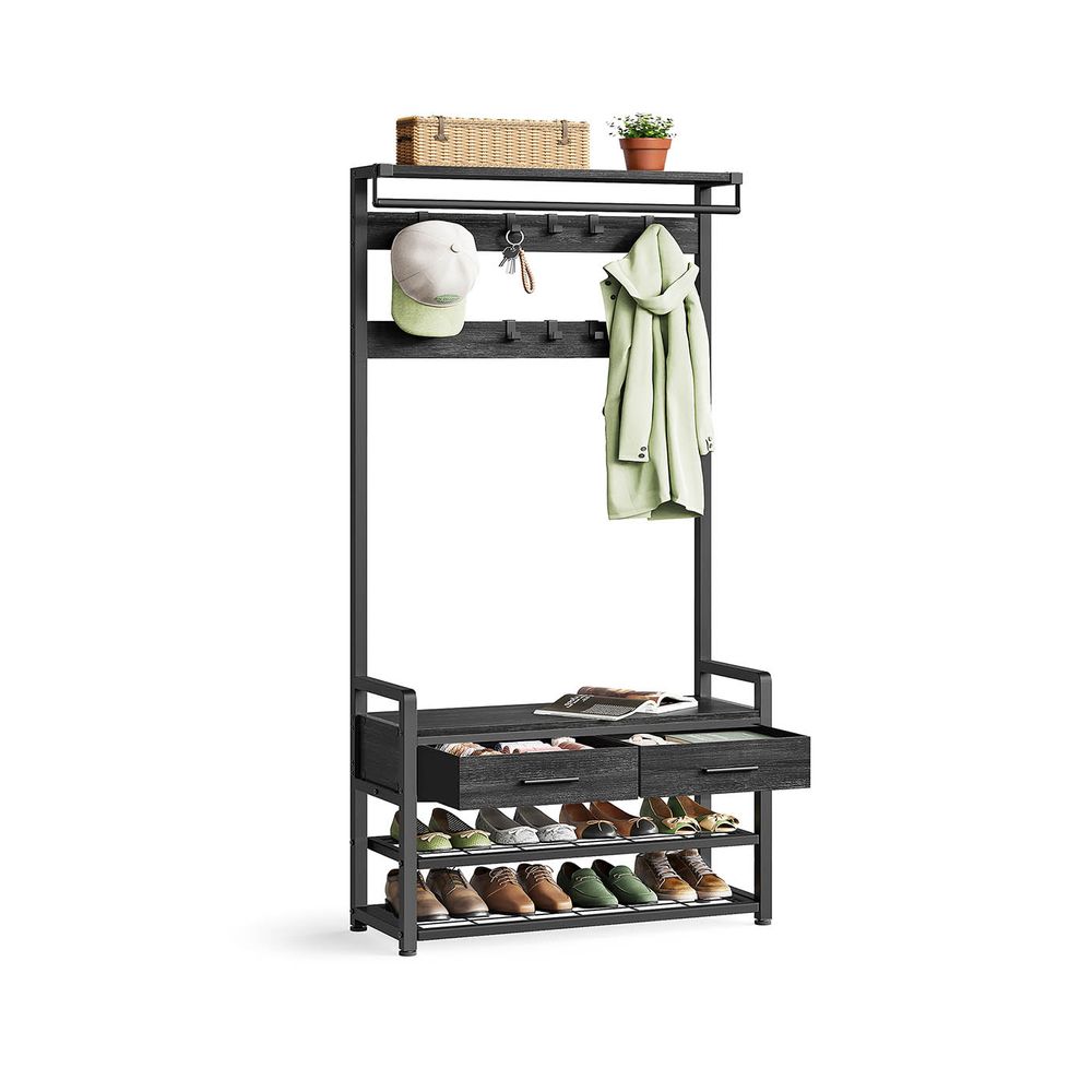 Coat Rack - Bench with Shoe Storage Design - Hallway Storage Unit