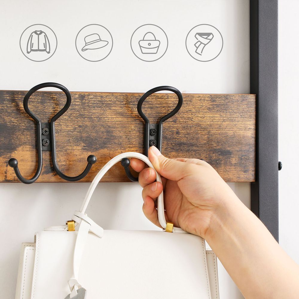 Coat Rack - Hat & Coat Stand with Bench - Rustic Brown Finish
