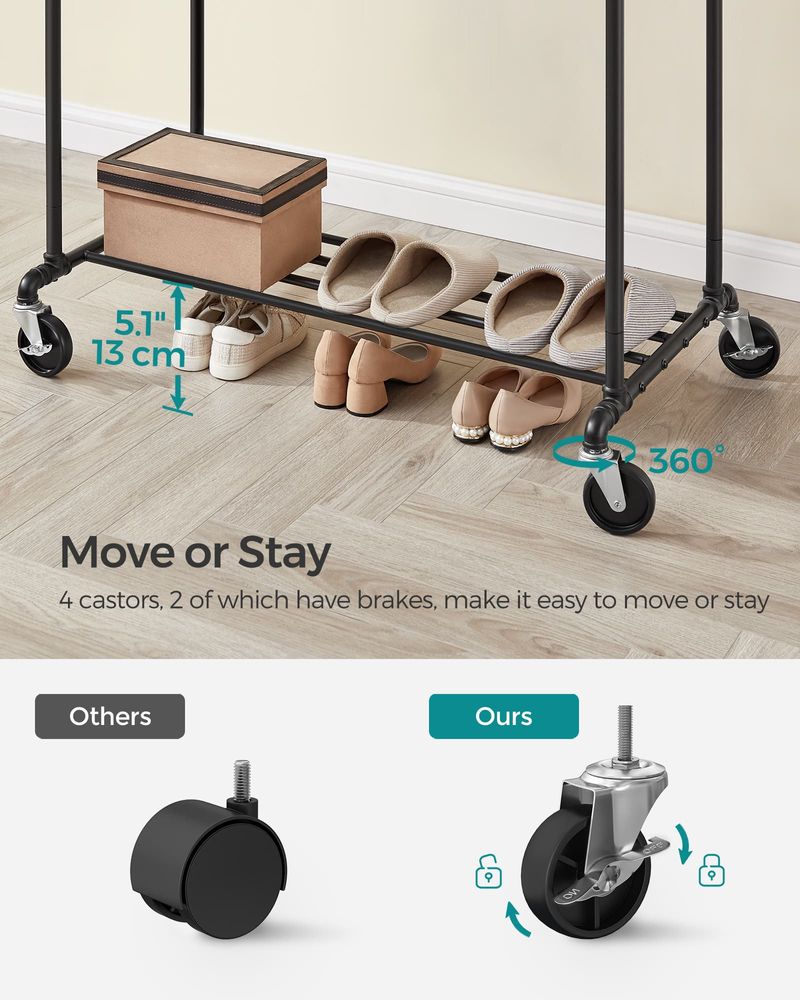 Clothes Rail - Double Rail Pipe Design - Black Finish