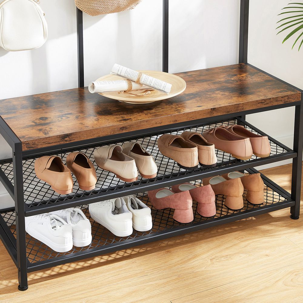 Coat Rack - Freestanding Storage Design - Rustic Brown Finish Unit