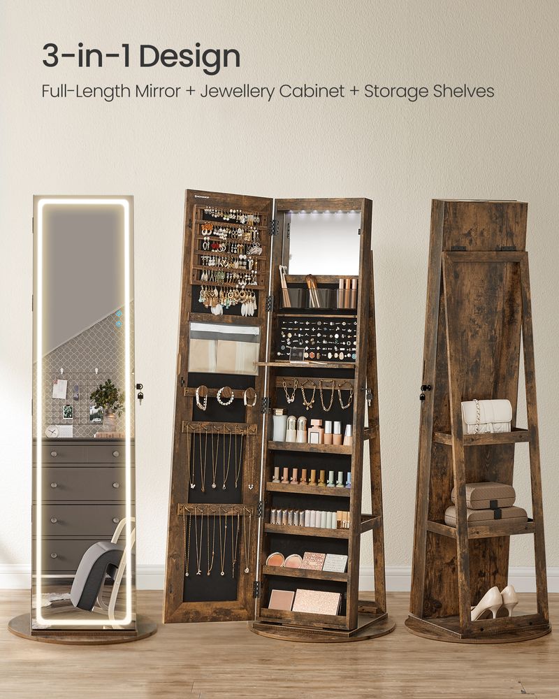 Jewellery Cabinet - Mirror with LED Lights - Freestanding Storage Unit