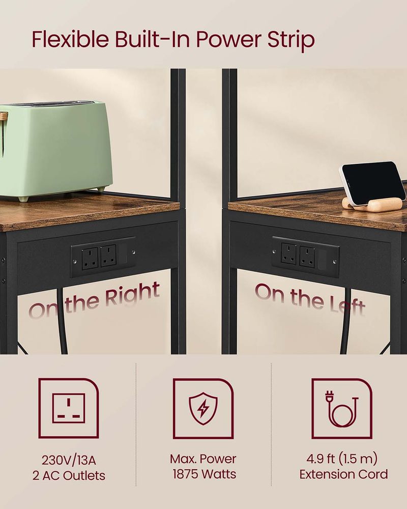 Kitchen Bakers Rack - Built-In Power Outlet Design - Freestanding Kitchen Storage Unit