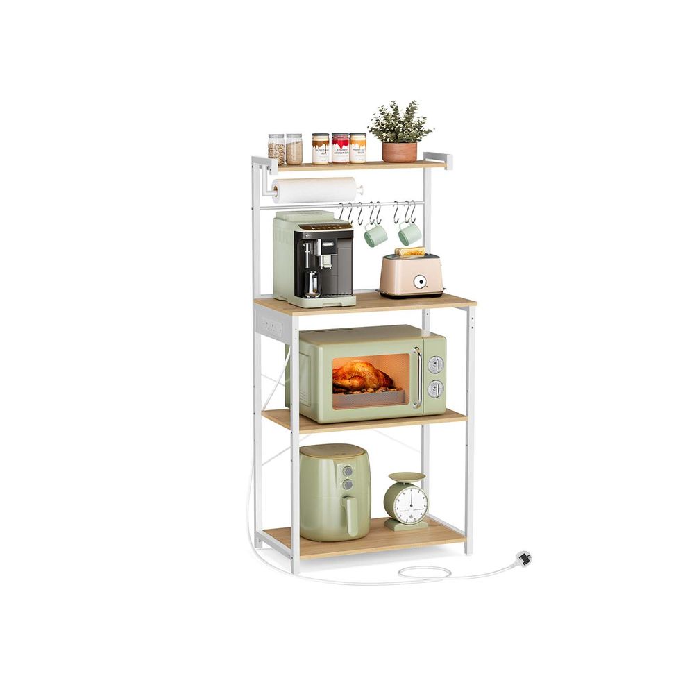 Kitchen Bakers Rack - Built-In Power Outlet Design - Freestanding Kitchen Storage Unit
