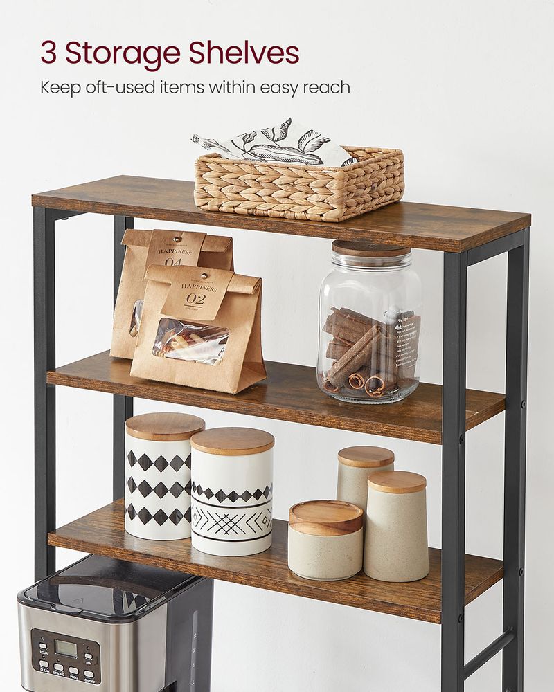 Kitchen Storage Rack - Freestanding Organiser Design - 6 Shelves and 6 Hooks Unit