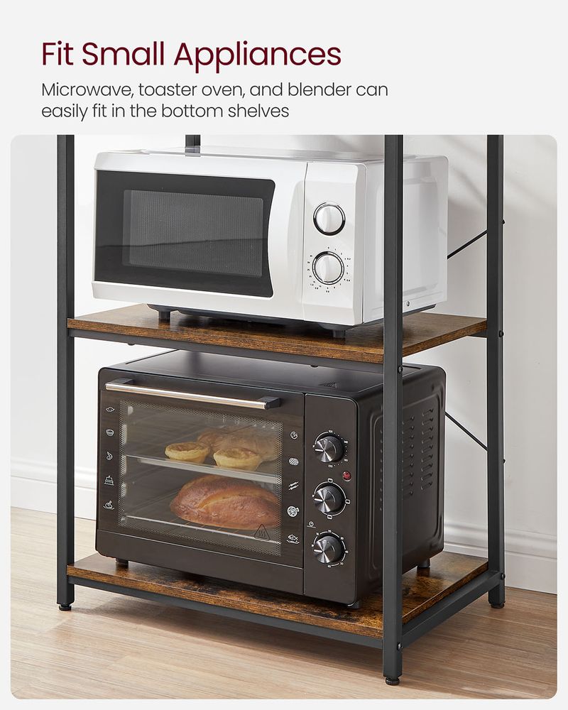Kitchen Storage Rack - Freestanding Organiser Design - 6 Shelves and 6 Hooks Unit