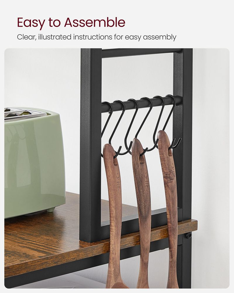 Kitchen Storage Rack - Freestanding Organiser Design - 6 Shelves and 6 Hooks Unit
