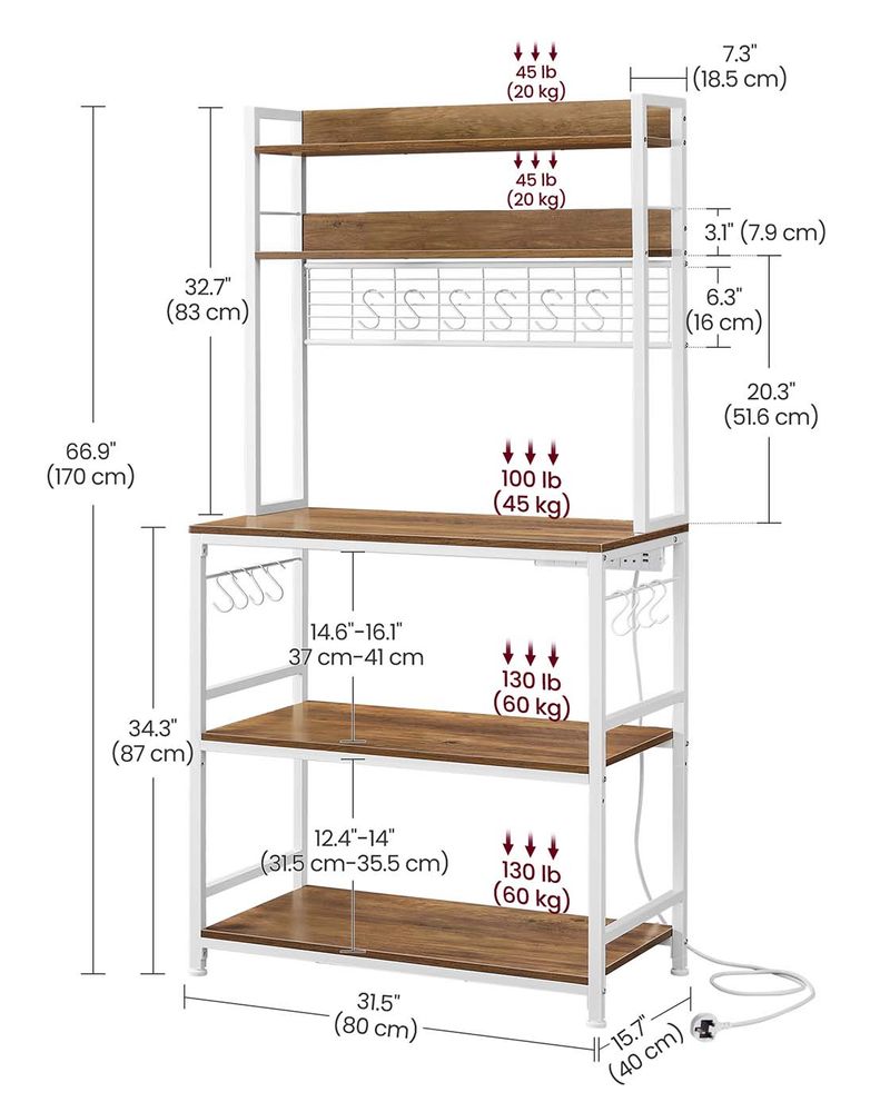 Kitchen Storage Rack - Built-In Power Outlet Design - Freestanding Kitchen Unit