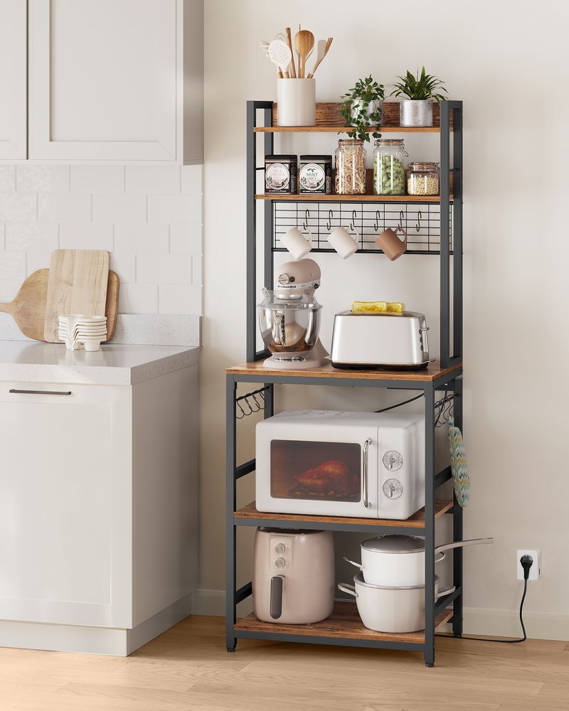 Kitchen Storage Rack - Built-In Power Outlet Design - Freestanding Kitchen Unit