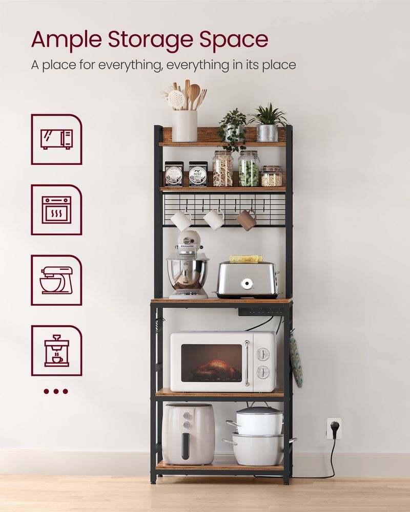 Kitchen Storage Rack - Built-In Power Outlet Design - Freestanding Kitchen Unit