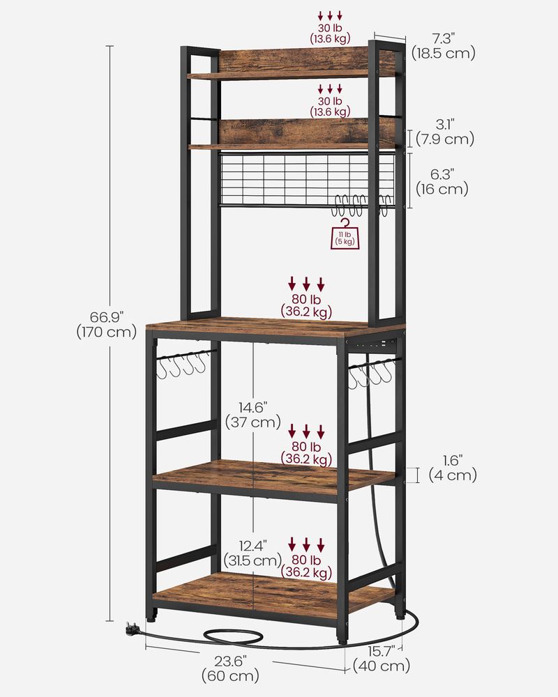 Kitchen Storage Rack - Built-In Power Outlet Design - Freestanding Kitchen Unit