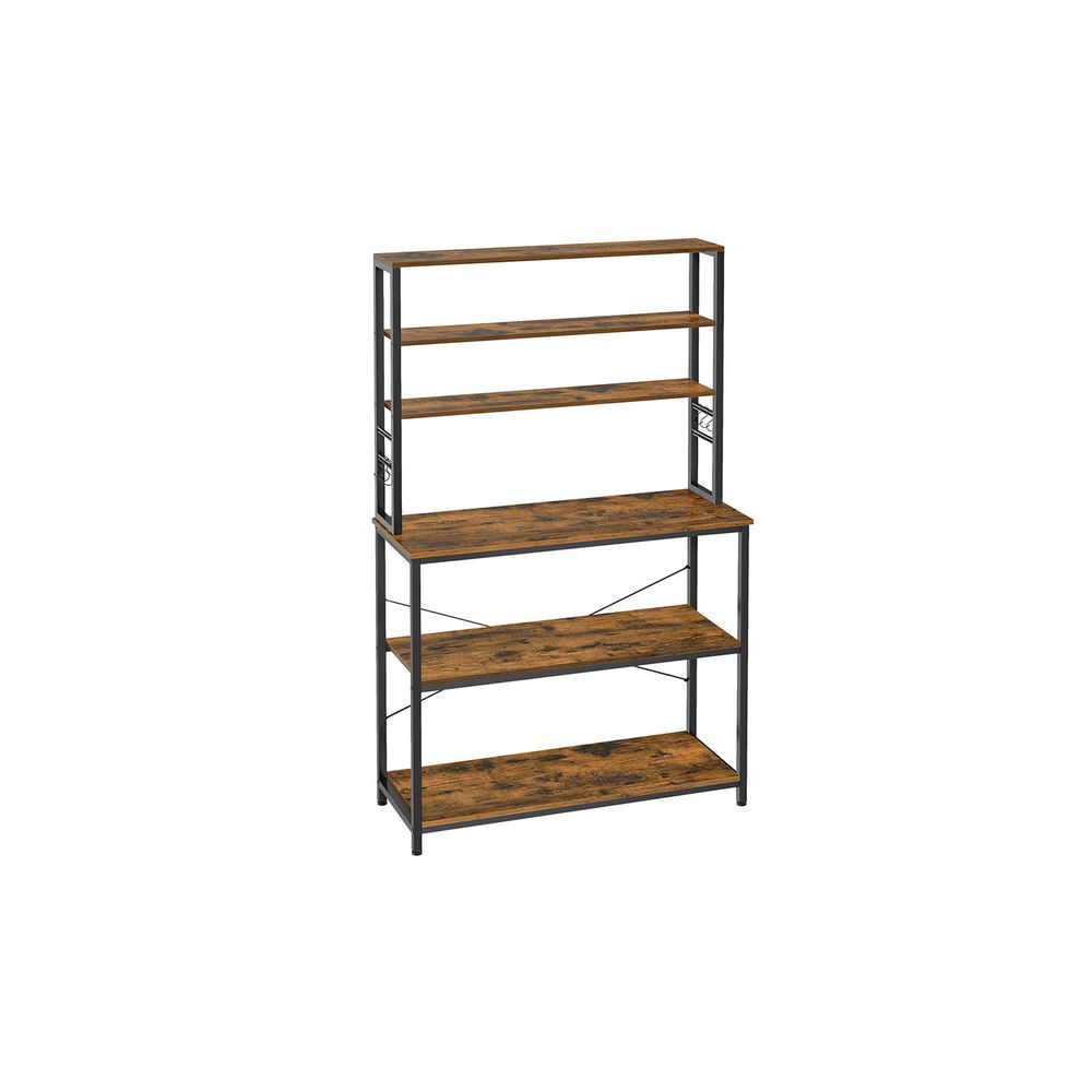 Kitchen Storage Rack - Freestanding Organiser Design - 6 Shelves and 6 Hooks Unit