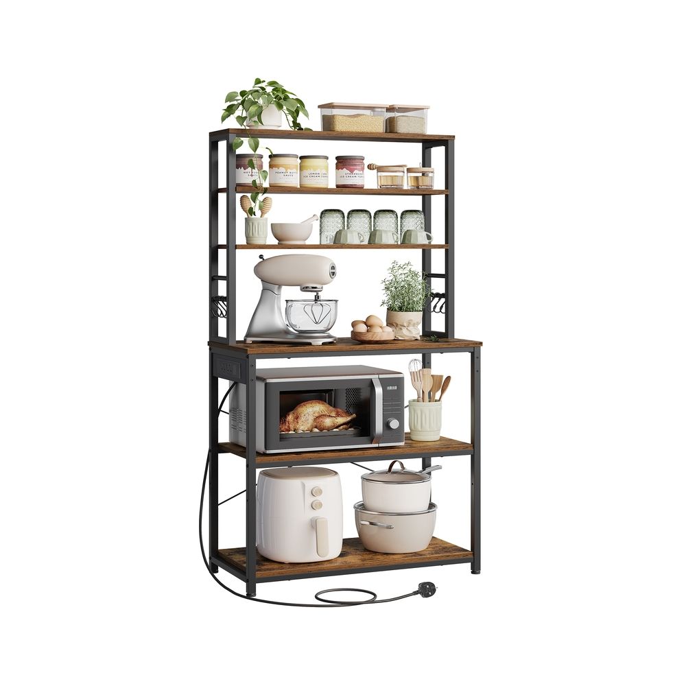 Bakers Rack - Built-In Power Outlet Design - Multi-Shelf Kitchen Storage Unit