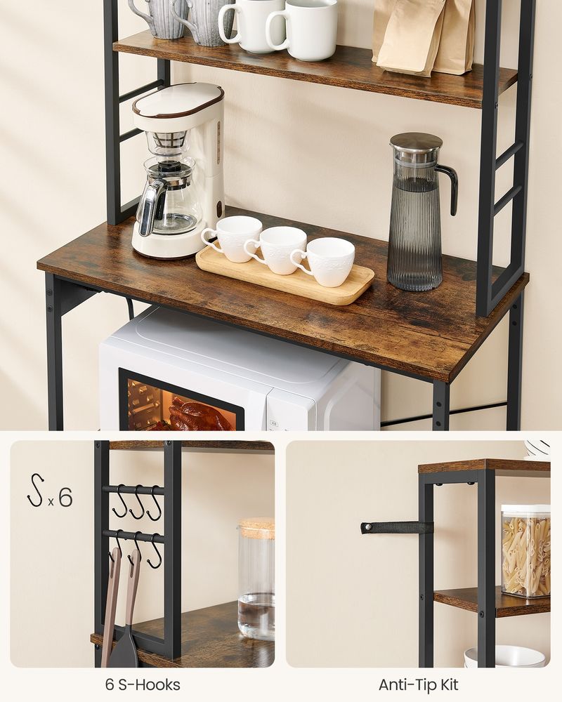Bakers Rack - Built-In Power Outlet Design - Multi-Shelf Kitchen Storage Unit