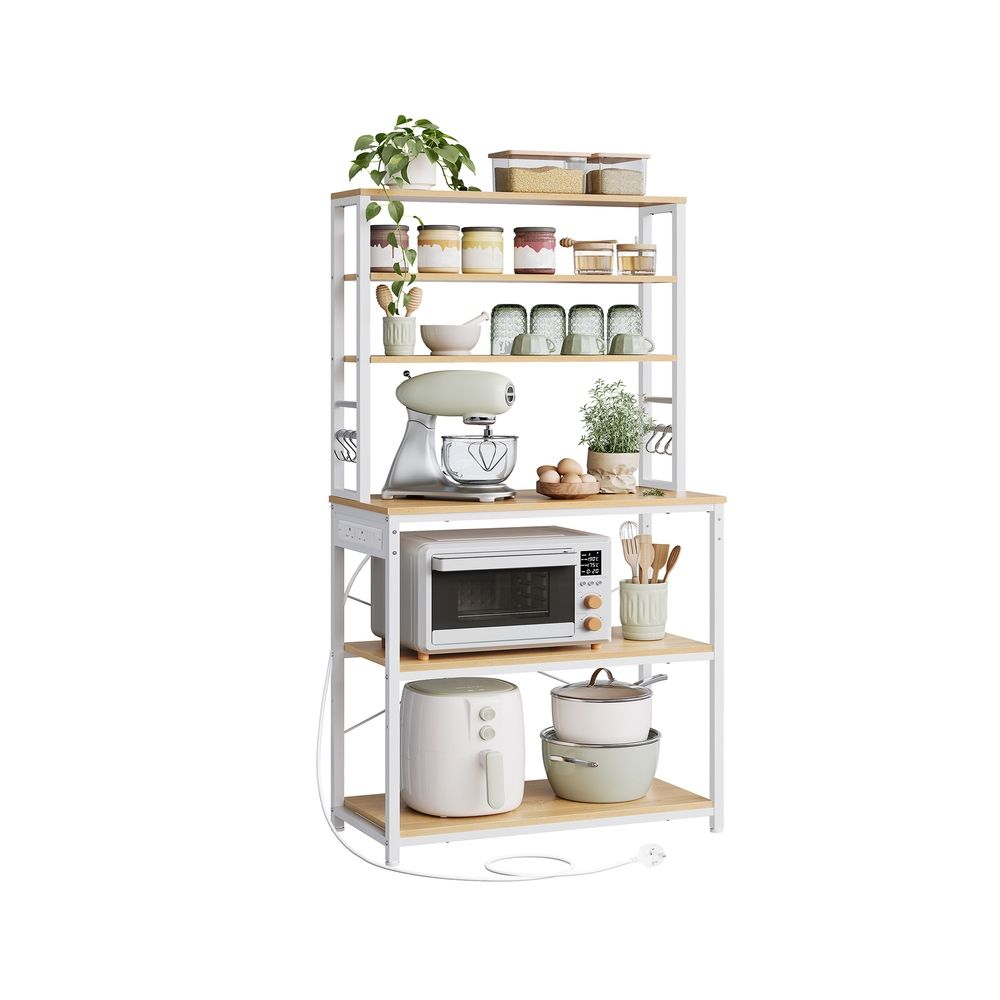 Bakers Rack - Built-In Power Outlet Design - Multi-Shelf Kitchen Storage Unit