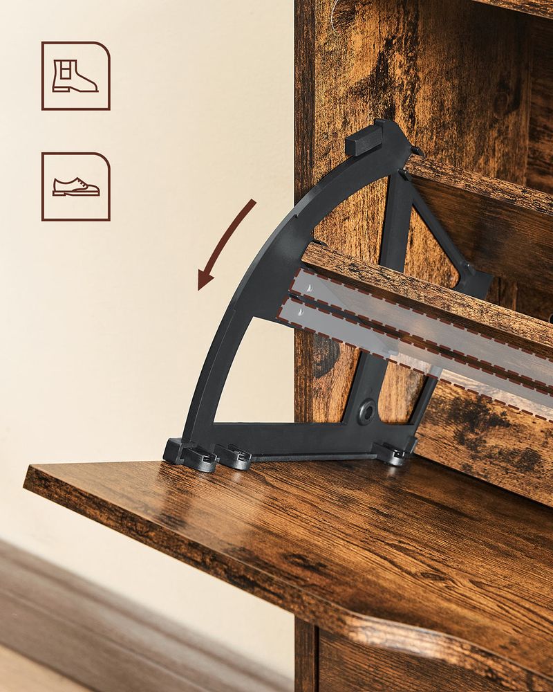 Shoe Cabinet - Adjustable Divider Storage - Rustic Brown