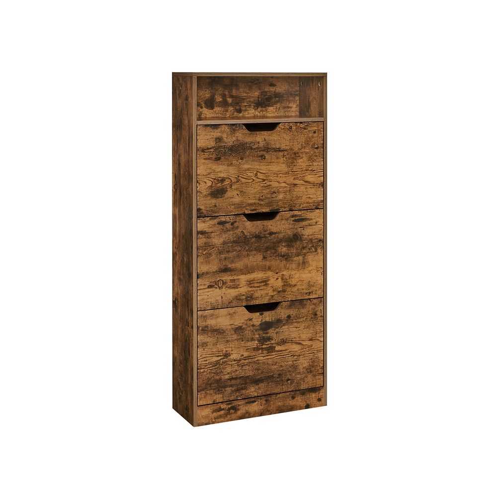 Shoe Cabinet - Adjustable Divider Storage - Rustic Brown