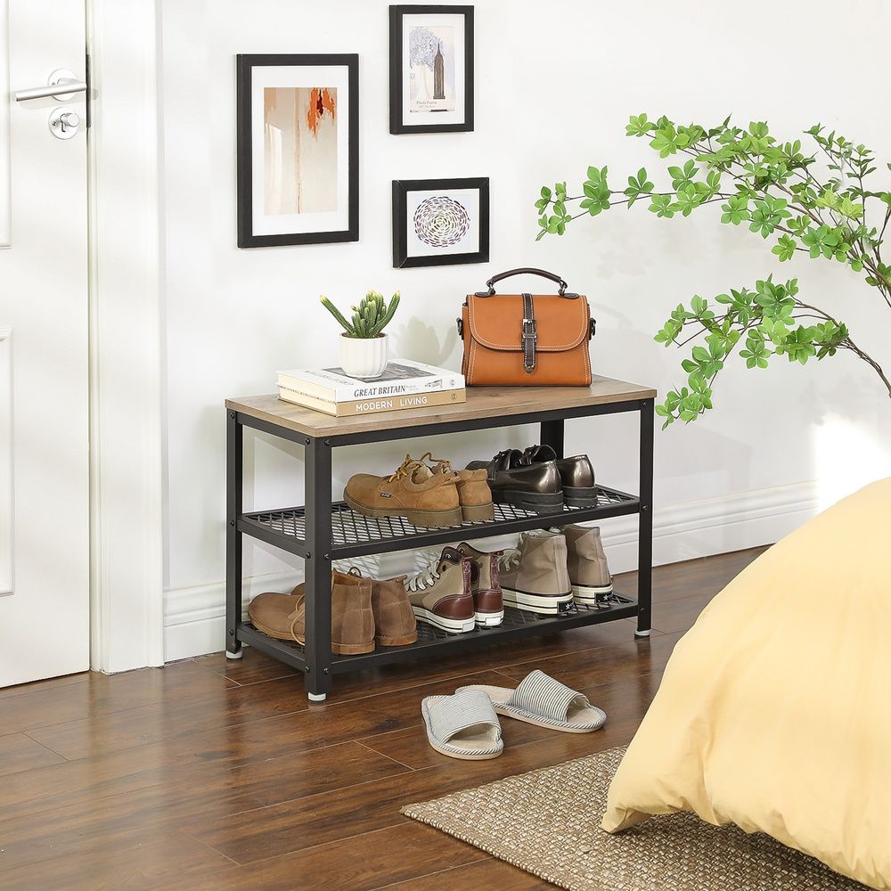 Shoe Bench - Mesh Shelf Storage - 2 Tier