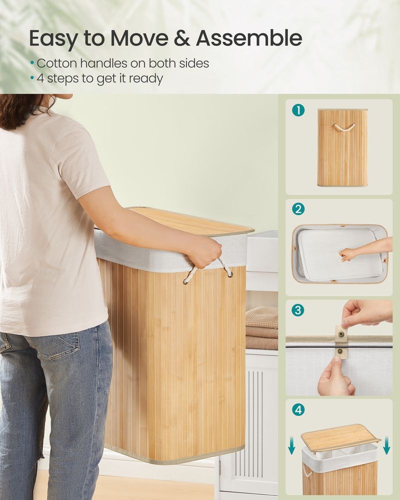 Laundry Basket - Foldable Design with Removable Liner - 100L Capacity