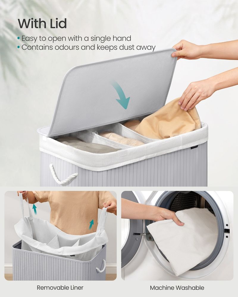 Laundry Hamper - 3 Section Sorting Design - 150L Capacity