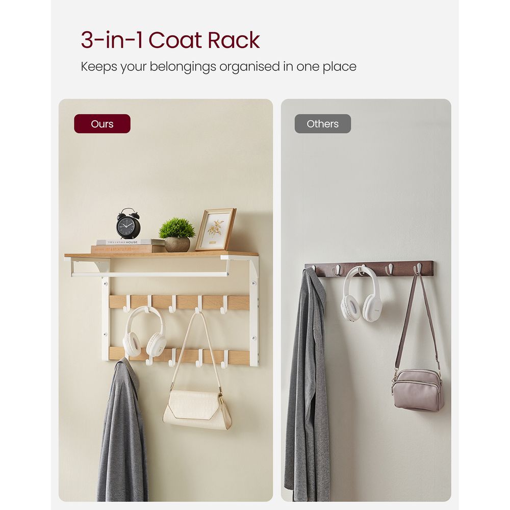 Coat Rack - Wall Mounted Storage Design - 10 Hooks Unit
