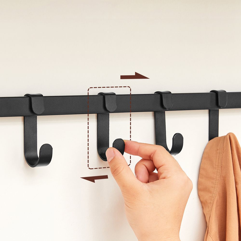Coat Rack - Wall Mounted Rail with Removable Hooks - Rustic Brown 5 Hook Unit