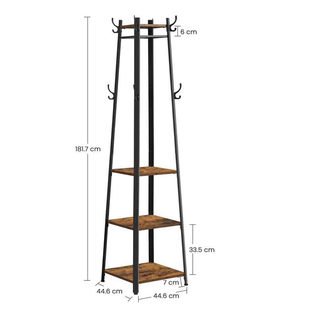 Coat Stand - Industrial Freestanding Design - Rustic Brown Finish Unit