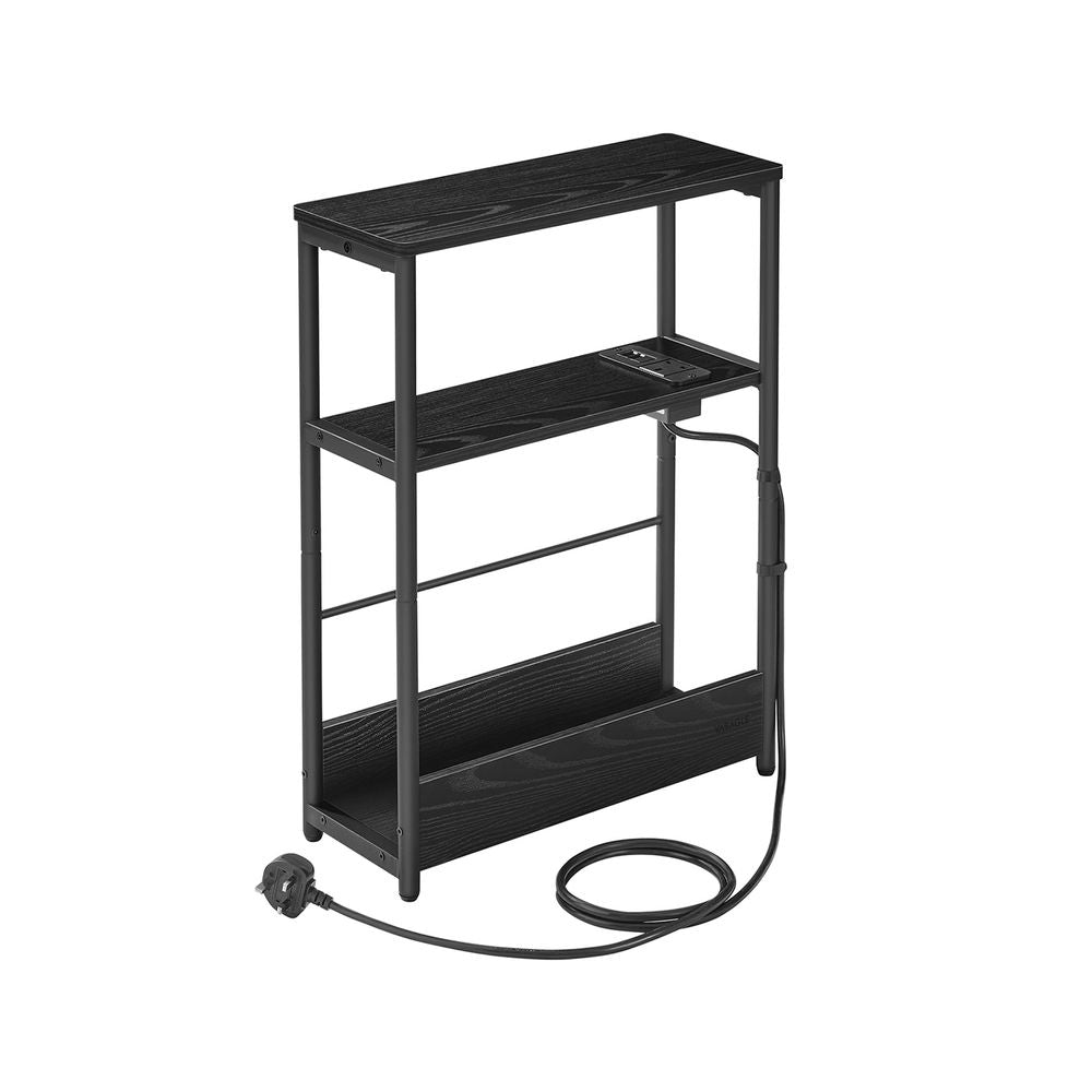 Side Table - Integrated Charging Station Design - Slim Storage Unit 3-Tier