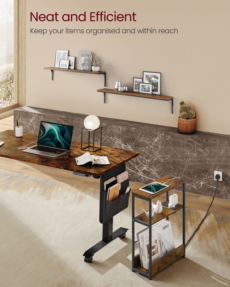 Side Table - Integrated Charging Station Design - Slim Storage Unit 3-Tier