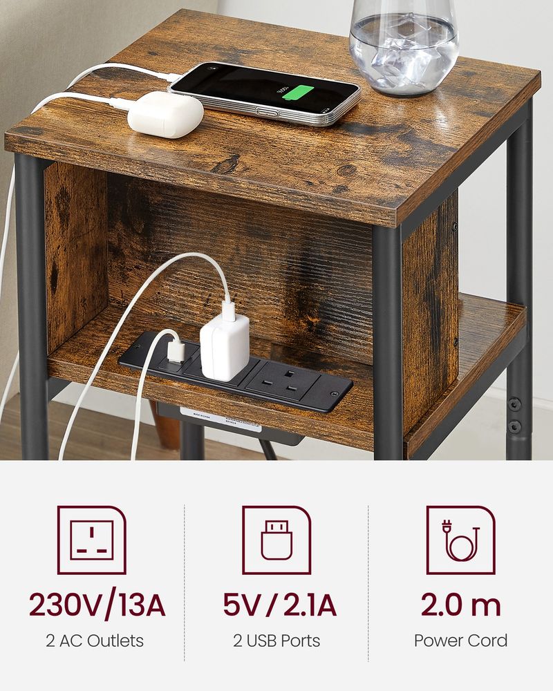 Side Table - Built-in Charging Station - 30 x 34 x 58 cm