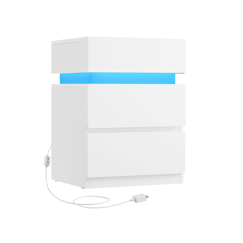 Bedside Table - LED Lighting Storage Design - 3 Drawers Unit