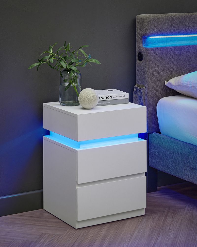Bedside Table - LED Lighting Storage Design - 3 Drawers Unit