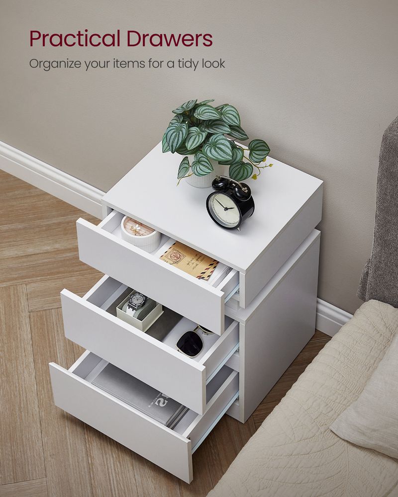 Bedside Table - LED Lighting Storage Design - 3 Drawers Unit