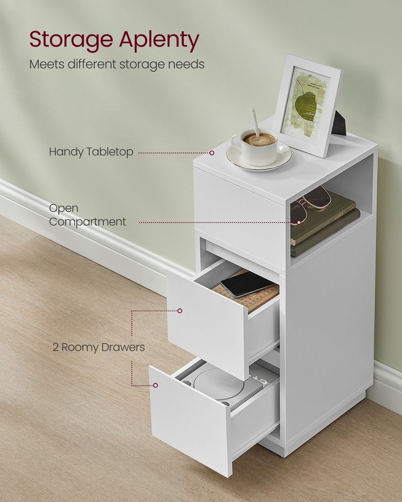 Bedside Tables - Slim Space-Saving Design - Set of 2