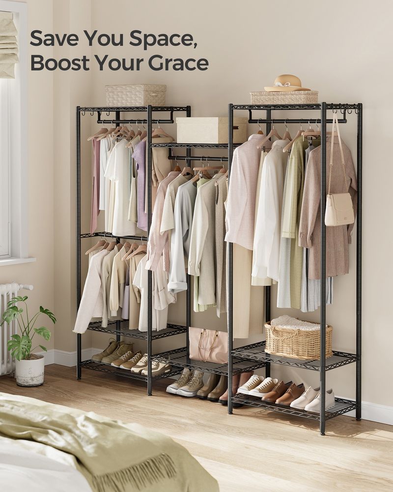 Clothes Rack - Metal Frame with Shelving Storage - Freestanding Wardrobe Unit
