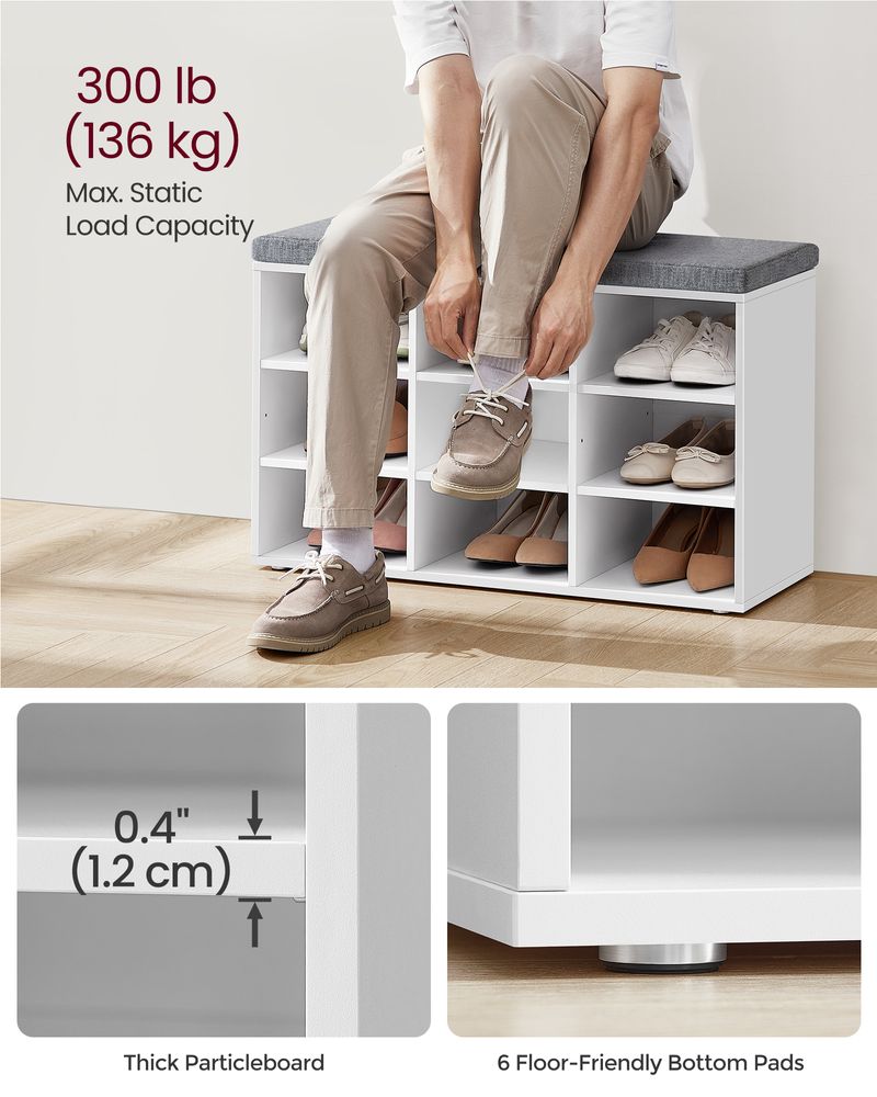 Storage Bench - Padded Seat Storage - 9 Compartments