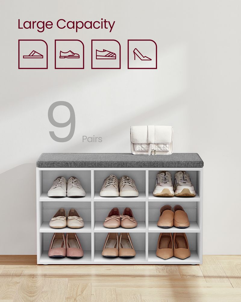 Storage Bench - Padded Seat Storage - 9 Compartments