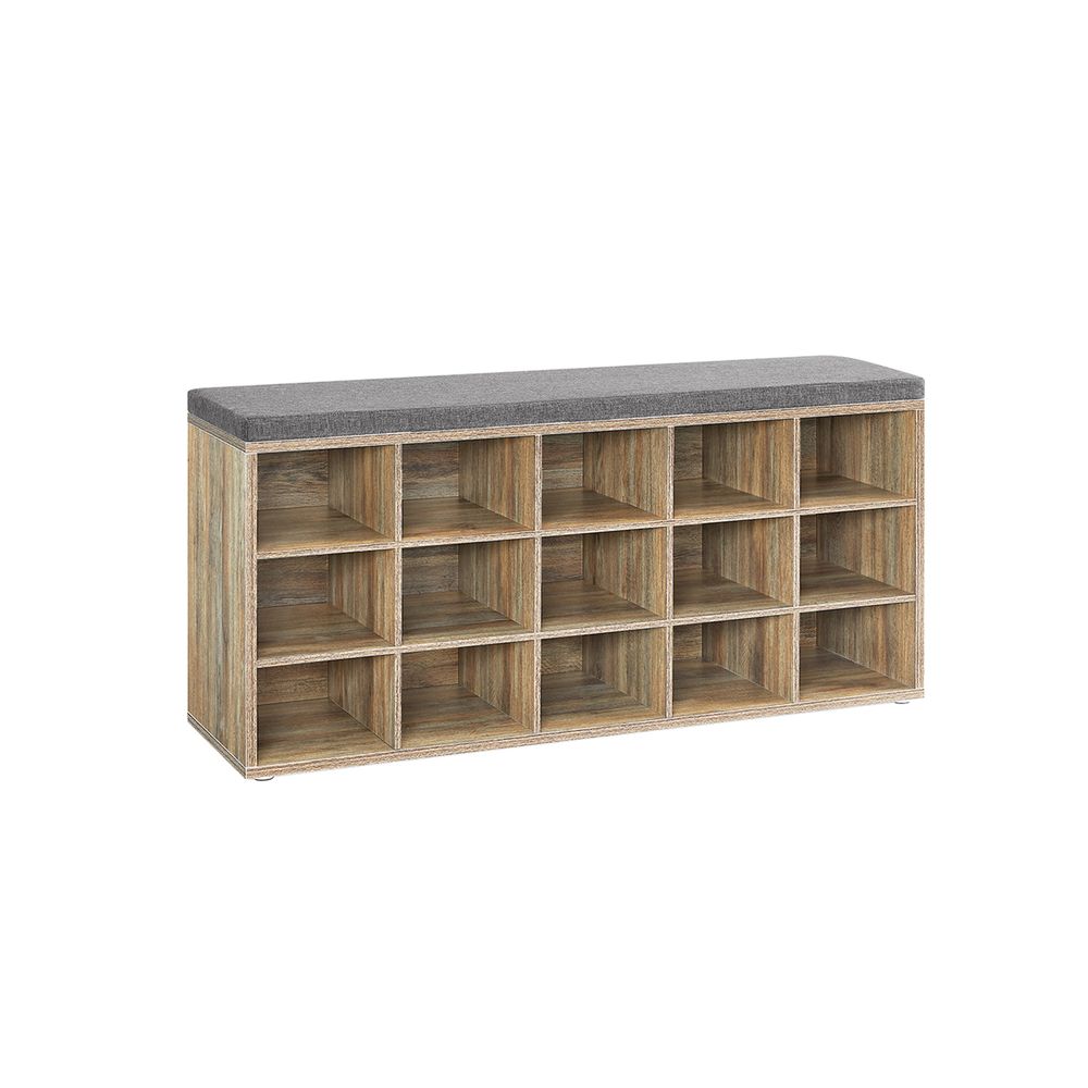 Shoe Bench - Cushioned Seat Storage - 15 Compartments